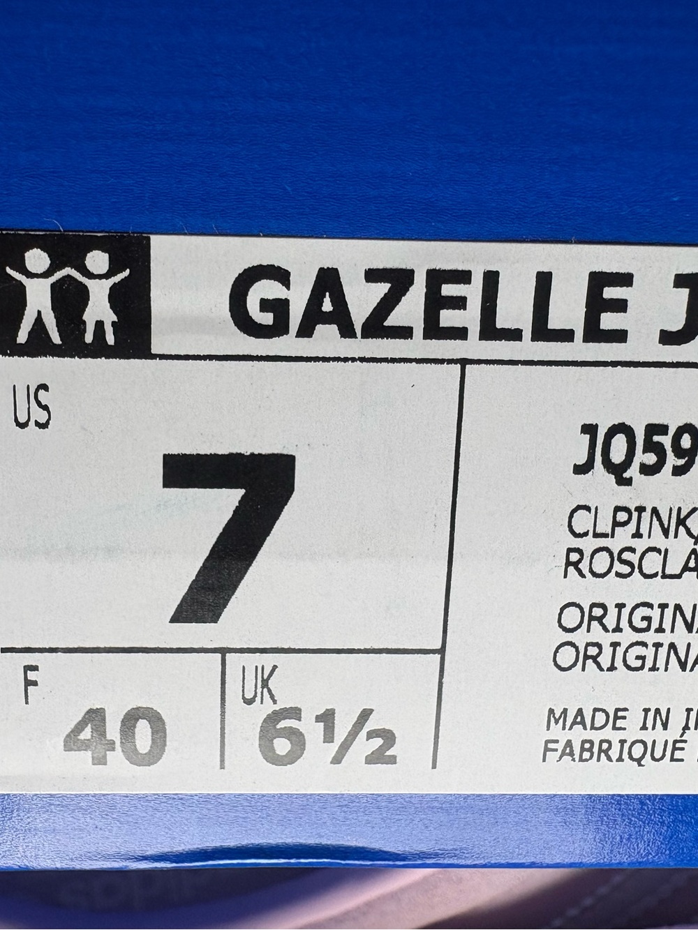 Adidas Gazelle Suede Sneakers in Light Pink with white Stripes and a blue heel. - Picture 8 of 8